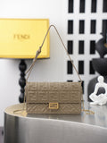 Fendi FF Embossed Taupe Shoulder Bag
