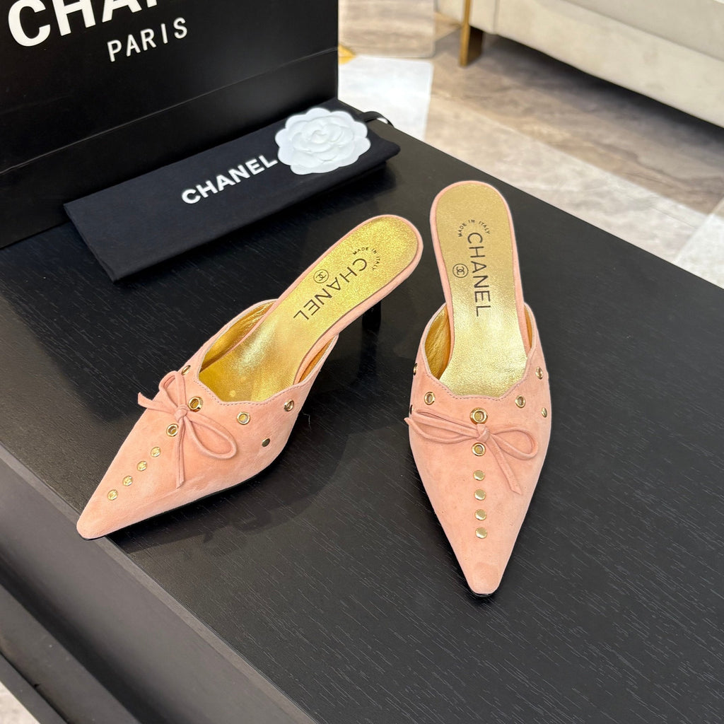 CHANEL HIGH HEEL MULE 65 MM IN LIGHT PINK SUEDE
