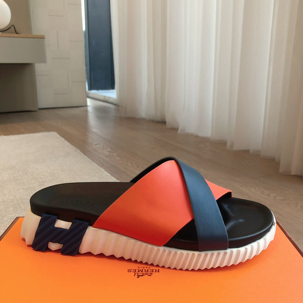 HERMES INFRA SANDAL BLACK MIX ORANGE CALFSKIN